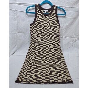 Pretty Garbage Brown/Beige Geometric Knit Sleeveless Round Neck Mini Dress S